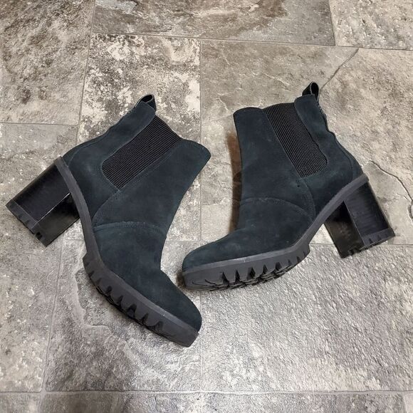 Ugg Hazel Waterproof Block Heel Black Suede Leather Chelsea Ankle Boots Bootie - Picture 5 of 10
